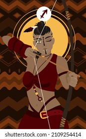 A woman presents an illustration of a horoscope with the astrological zodiac sign Sagittarius. Collection of female magic in cartoon design. Hand drawn vector illustration.