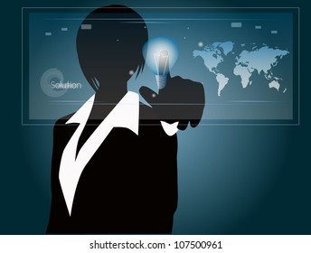 woman press solution touchscreen
