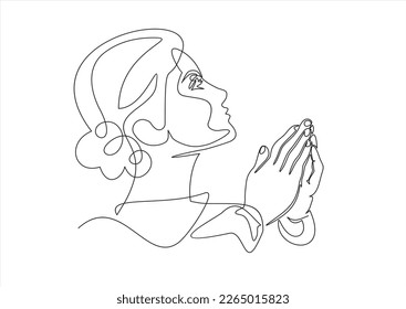 Woman Pressed Two Hands Together in Prayer Position . Action for Prayer, Gratitude, Greeting and Thankful Isolated on White Background