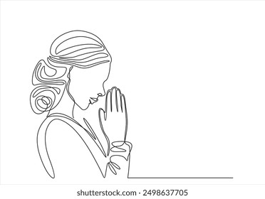 Woman Pressed Two Hands Together in Prayer Position . Action for Prayer, Gratitude, Greeting and Thankful Isolated on White Background