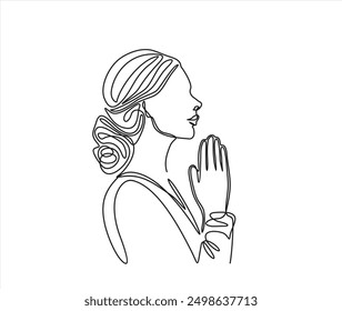 Woman Pressed Two Hands Together in Prayer Position . Action for Prayer, Gratitude, Greeting and Thankful Isolated on White Background