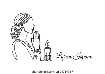 Woman Pressed Two Hands Together in Prayer Position and candle . Action for Prayer, Gratitude, Greeting and Thankful Isolated on White Background