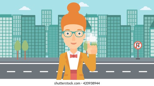 Woman pressing like button.