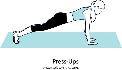 Woman in press-ups position. Plank workout. vector illustration.