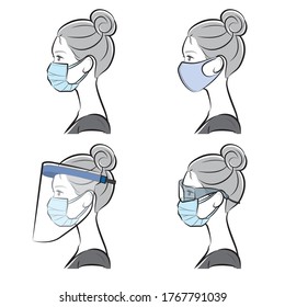 Woman Preventing Virus Infection With Medical Mask And Face Shield,,