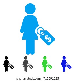 Woman Price Tag icon. Vector illustration style is a flat iconic woman price tag symbol with black, gray, green, blue color variants. Designed for web and software interfaces.
