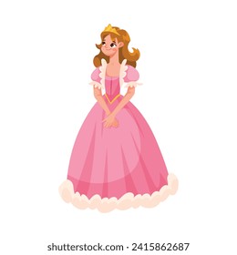 Woman Princess in Golden Crown as Good Fairytale Character Vector Illustration