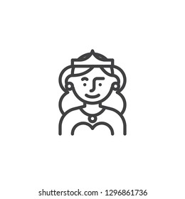 Woman princess line icon. linear style sign for mobile concept and web design. Queen with crown outline vector icon. Symbol, logo illustration. Pixel perfect vector graphics