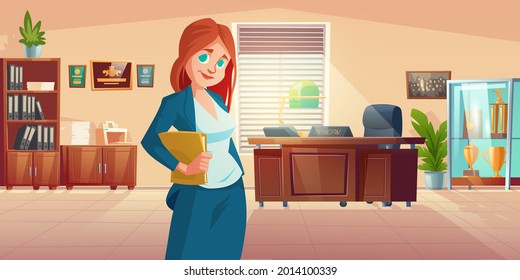 Woman Principal In School Office With Desk, C