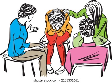 woman in problem talking other women group conversation pain stress vector illustration