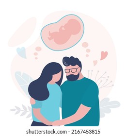 Woman with problems of reproductive system dreams of child. Couple suffering from infertility dreams of having baby. Woman with gynecological disease thinks about pregnancy. Flat vector illustration