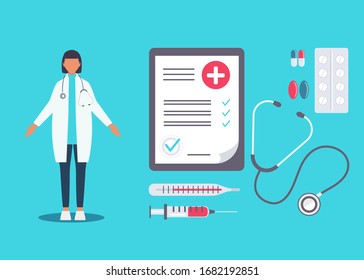 Woman profession character vector design. Cartoon realistic people illustration. Flat young woman. Woman worker. Doctor. Nurse in a white coat with a folder in her hands