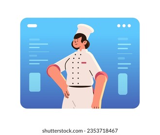 woman professional restaurant culinary chef or baker in uniform food industry worker happy labor day celebration