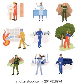Woman professions set of flat isolated icons with female workers of different occupation on blank background vector illustration