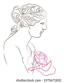  woman profile. antique statue.Plaster sculpture woman face.single line