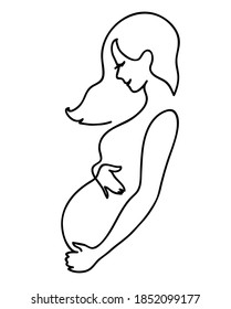 Woman profile. Beauty of pregnancy concept. Continuous line drawing vector illustration