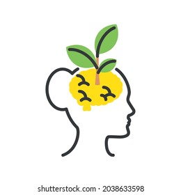 woman profile brain knowledge, growing