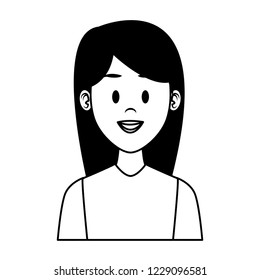 Woman profile cartoon in black and white