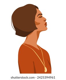 Woman profile with close eyes, female face vector illustration. People design in simple modern flat cartoon style isolated on white background.