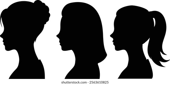 Woman Profile Full Black Silhouette - Elegant Female Outline Vector