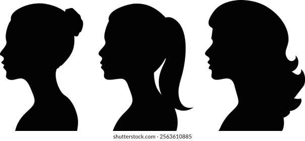 Woman Profile Full Black Silhouette - Elegant Female Outline Vector