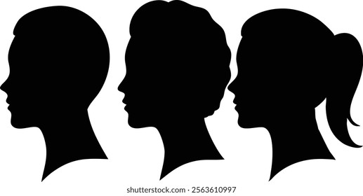 Woman Profile Full Black Silhouette - Elegant Female Outline Vector