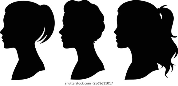 Woman Profile Full Black Silhouette - Elegant Female Outline Vector