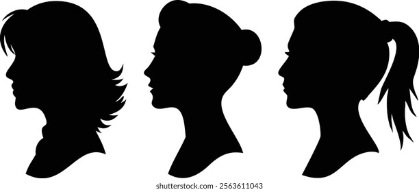 Woman Profile Full Black Silhouette - Elegant Female Outline Vector