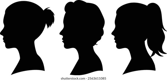 Woman Profile Full Black Silhouette - Elegant Female Outline Vector