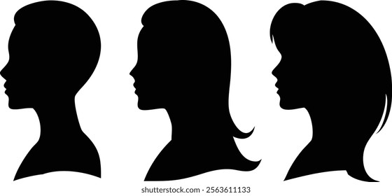 Woman Profile Full Black Silhouette - Elegant Female Outline Vector