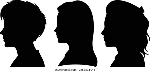 Woman Profile Full Black Silhouette - Elegant Female Outline Vector