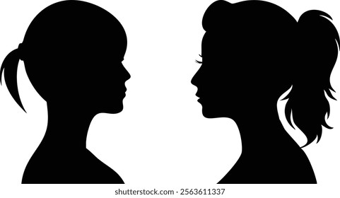 Woman Profile Full Black Silhouette - Elegant Female Outline Vector