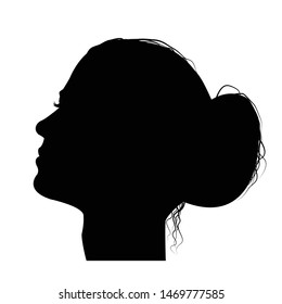 Woman Profile With Hair In A Bun, Black Silhouette