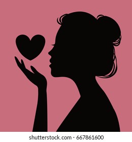 Woman Profile With Heart Silhouette Vector Illustration