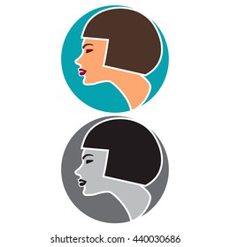 Woman profile icon. Bob haircut. Beauty, fashion, cosmetics or hairstyle concept.