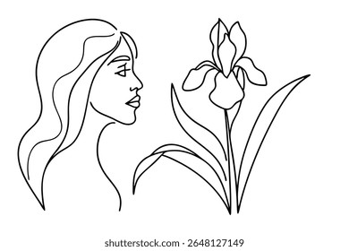 Profil de femme avec iris fleur face