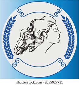 Woman profile line icon Face cosmetology beautician Beauty care concept logo vector. Easter Bunny.Can be used for or babies t-shirt design.Fashion print graphic.Cartoon animal illustration