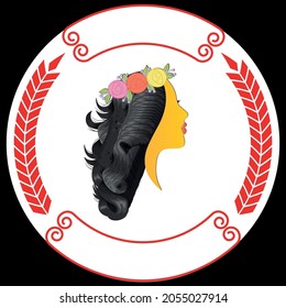 Woman profile line icon Face cosmetology beautician Beauty care concept logo vector. Easter Bunny.Can be used for or babies t-shirt design.Fashion print graphic.Cartoon animal illustration