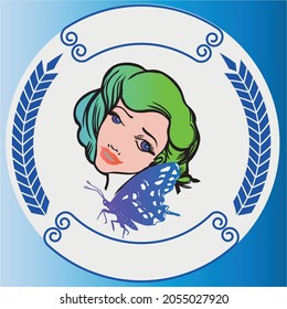 Woman profile line icon Face cosmetology beautician Beauty care concept logo vector. Easter Bunny.Can be used for or babies t-shirt design.Fashion print graphic.Cartoon animal illustration