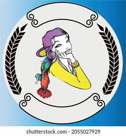 Woman profile line icon Face cosmetology beautician Beauty care concept logo vector. Easter Bunny.Can be used for or babies t-shirt design.Fashion print graphic.Cartoon animal illustration