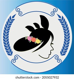 Woman profile line icon Face cosmetology beautician Beauty care concept logo vector. Easter Bunny.Can be used for or babies t-shirt design.Fashion print graphic.Cartoon animal illustration