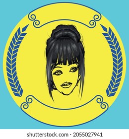 Woman profile line icon Face cosmetology beautician Beauty care concept logo vector. Easter Bunny.Can be used for or babies t-shirt design.Fashion print graphic.Cartoon animal illustration