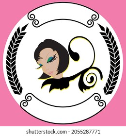 Woman profile line icon Face cosmetology beautician Beauty care concept logo vector. Easter Bunny.Can be used for or babies t-shirt design.Fashion print graphic.Cartoon animal illustration