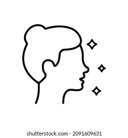 Woman Profile Line Icon. Lady With Beauty Face And Hairstyle Linear Pictogram. Female Face In Side View Outline Icon. Editable Stroke. Isolated Vector Illustration.