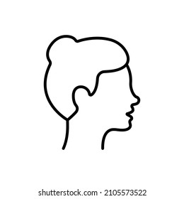 Woman Profile Line Icon. Lady with Beauty Face and Hairstyle Linear Pictogram. Female Face in Side View Outline Icon Editable Stroke. Isolated Vector Illustration.