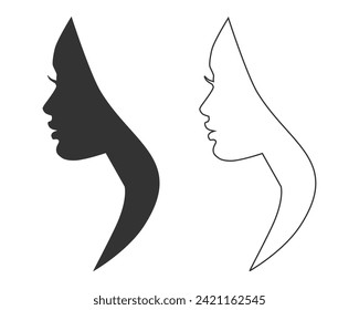 Woman profile line icon set beauty illustration vector in modern flat sign
