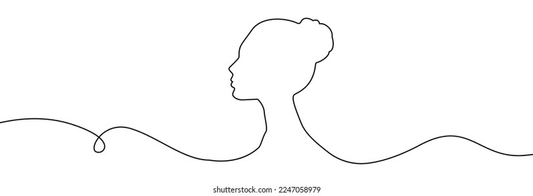 Woman profile one line.Continuous line of woman face.Hand drawn silhouette of woman face. Abstract woman portrait.