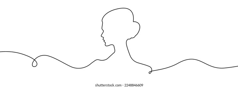 Woman profile one line.Continuous line of woman face.Hand drawn silhouette of woman face. Abstract woman portrait.