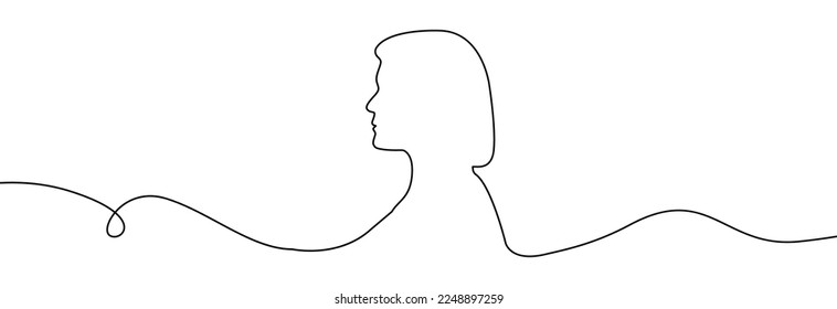 Woman profile one line.Continuous line of woman face.Hand drawn silhouette of woman face. Abstract woman portrait.