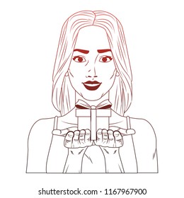 Woman profile pop art cartoon red lines